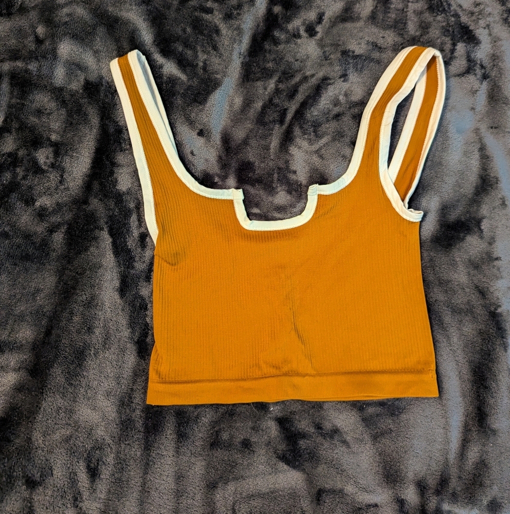Out From Under XS Crop Top Knit Ribbed Mustard Burnt Orange Retro- Urban Outfitt